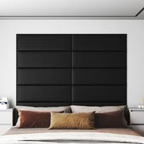 Sienų plokštės 12vnt juodos 90x30cm dirbtinė oda 324m²