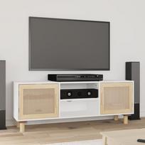 Televizoriaus spintelė balta 105x30x40cm pušis ir ratanas