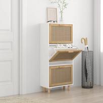 Spintelė batams baltos spalvos 52x25x115cm mediena/ratanas