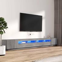 TV spintelių komplektas su LED 3 dalių pilkas ąžuolo mediena