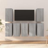 Televizoriaus spintelės 7vnt pilkos 305x30x60cm mediena