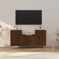 TV spintelių komplektas 3 dalių rudas ąžuolo mediena