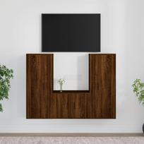 TV spintelių komplektas 3 dalių rudas ąžuolo mediena