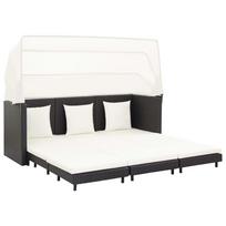 Ištraukiama trivietė sofa-lova su stogeliu juoda poliratanas