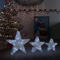 Kalėdų dekoracija žvaigždės 3vnt baltos tinklinės su LED