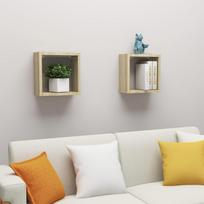 Sieninės lentynos 2vnt ąžuolo 30x15x30cm kubo formos