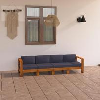 Keturvietė sodo sofa su tamsiai pilkomis pagalvėmis akacija