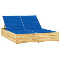 Dvivietis saulės gultas su mėlynais čiužinukais pušies mediena