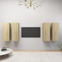 Televizoriaus spintelės 4vnt ąžuolo 305x30x90cm mediena