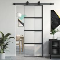 Stumdomos durys juodos 76x205cm grūdintas stiklas/aliuminis