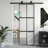 Stumdomos durys juodos 76x205cm grūdintas stiklas/aliuminis