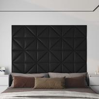 Sienų plokštės 12vnt juodos 30x30cm dirbtinė oda 054m²