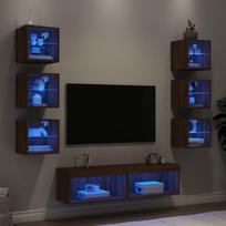 Sieninė TV sekcija su LED 8 dalių ruda ąžuolo mediena