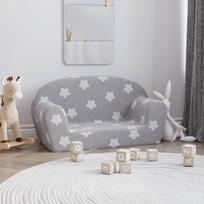Vaikiška dvivietė sofa pilka minkštas pliušas su žvaigždėmis