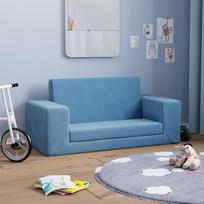 Vaikiška dvivietė sofa-lova mėlynos spalvos minkštas pliušas