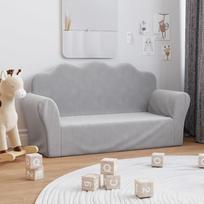Vaikiška dvivietė sofa šviesiai pilka minkštas pliušas