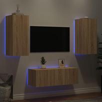 Sieninė TV sekcija su LED 4 dalių ąžuolo apdirbta mediena