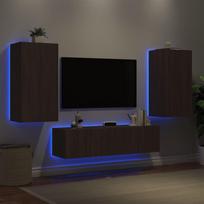 Sieninė TV sekcija su LED 4 dalių ruda ąžuolo mediena