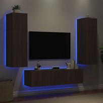 Sieninė TV sekcija su LED 6 dalių ruda ąžuolo mediena