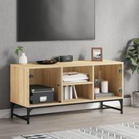 TV spintelė su stiklinėmis durelėmis ąžuolo 102x37x50cm