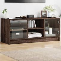 TV spintelė su stiklinėmis durelėmis ruda ąžuolo 102x37x42cm