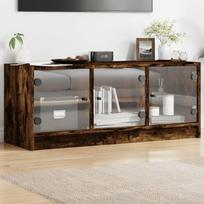 TV spintelė su stiklinėmis durelėmis dūminė 102x37x42cm