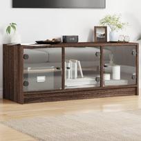 TV spintelė su stiklinėmis durelėmis ruda ąžuolo 102x37x42cm