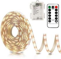 3 m baterijomis maitinamos LED juostos su nuotolinio valdymo pultu, 90 LED šviesos juostos, atsparios vandeniui, 8 režimai, reguliuojamas šviesos stiprumas, laikmatis, lipnios, pjaustomos (šilta balta)