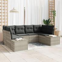 vidaXL Sodo Sofų Rinkinys 6 pcs Šviesiai pilka Poli ratanas