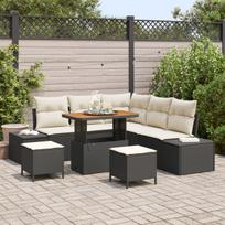 vidaXL Sodo Sofų Rinkinys su pagalve 8 pcs Juoda Poli ratanas