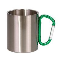 300 ml DIY pritaikomas nerūdijantis nešiojamas puodelis su D-žiedo karabine rankena vandeniui, arbatai, kavai, skirtas lauko sportui, stovyklavimui, žygiams, namams