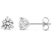 2.00 Carat Lab Grown Diamond Round Stud Earrings for Women 14k White Gold I-J Color VS1-VS2 Clarity 3-Prong Martini Setting Push Back Closure 15MM sidabras