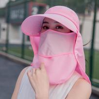 Moteriška korėjietiško stiliaus platus kraštas skrybėlė nuo saulės su nuimamu veido apsauginiu elementu ir UV apsauga Multiple configurations, large brim UV protection pink