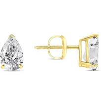 Jewels Prim 1 ct Kriaušės formos deimantiniai auskarai-vinukai Iš vientiso tikro 14K geltono aukso Užsukami auskarai Moteriški dizainerio papuošalai Dėvėjimui Dovana 15MM geltona