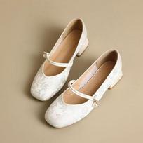 Chinese Square Toe Mary Women's Shoes Chinese Style Spring Single Shoes 35 smėlis