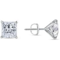 Jewels Prim 2.50 ct Princess pjūvio auskarai smeigės, tikras 14K baltas auksas, užsukamas užsegimas, Martini stilius 15MM sidabras
