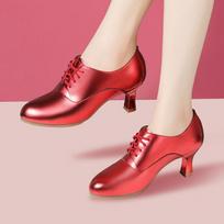 4cm 6cm Comfortable Lace up Genuine Leather Shoes Women Pumps Spring 2025 Med Block Heels Shoes Red Silver for Dance Party Mom 33