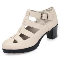 5.5cm 7cm Breathable Cutout Close Head Platform Shoes Soft Leather 2025 Summer Block Med Heels Gladiator Sandals for Office Mom 35