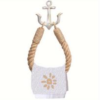 Vintage Nautical Style Rope Toilet Paper Holder with Jute Towel Ring Metal Anchor Hook Wall Mounted Coastal Bathroom Decor, Easy Installation, balta