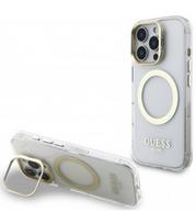 Skaidrus dėklas Apple iPhone 16 Pro Max telefonui "Guess IML Gold Outline Stand Camera Frame MagSafe Case"