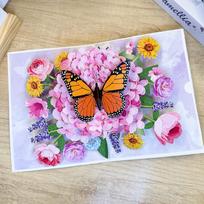 Cute 3D Butterfly Hydrangea Pop-Up Card - Handmade Elegant Floral Greeting Card with Envelope for Birthday Wedding