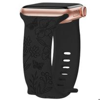 Bracelet for Apple Watch Series 11 10 9 8 SE 7 6 5 4 3 2 1 Ultra 1/2, 42mm-44mm-45mm-46mm-49mm Silicone Butterfly Pattern Black