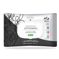 Drėgnos servetėlės šunims ir katėms kailio higienai - apsauga nuo smogo su anglimi ir moringa