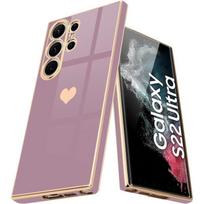 Dėklas - BOOLING - skirtas Samsung Galaxy S22 Ultra - Atsparus smūgiams - Itin plonas - Auksinės širdelės raštas violetinė