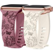 2x Bracelet for Apple Watch Series 11 10 9 8 SE 7 6 5 4 3 Ultra 2/3, 42mm-44mm-45mm-46mm-49mm Silicone Butterfly Pattern White/Purple