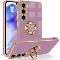Protective Case - BOOLING - for Samsung Galaxy A55 5G - Shockproof Silicone - Rotating Ring Stand - Purple violetinė