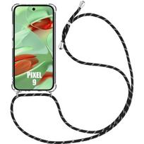 Case for Google Pixel 9 - Reinforced Shockproof TPU Protection Transparent with Black Lanyard