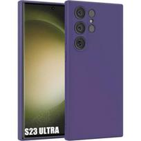 Dėklas Samsung Galaxy S23 Ultra - Itin plonas skysto silikono apsauginis dėklas, tamsiai violetinės spalvos violetinė