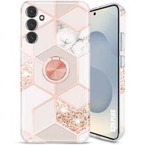 Protective Case - BOOLING - for Samsung Galaxy S25 Plus - Pink Marble Pattern - Shockproof - With 360° Ring rožinė