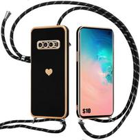 Case - Samsung - Galaxy S10 - Black Silicone - Shockproof - Adjustable Cord juoda